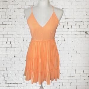 Elizabeth and James Bright Orange Tiered Mini Dress S